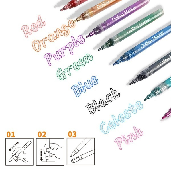 2mm Multi-Color Outline Marker Creative Metallic Double Lines Pen Art  Markers Drawing Pens for Cards Making Lettering Stationary